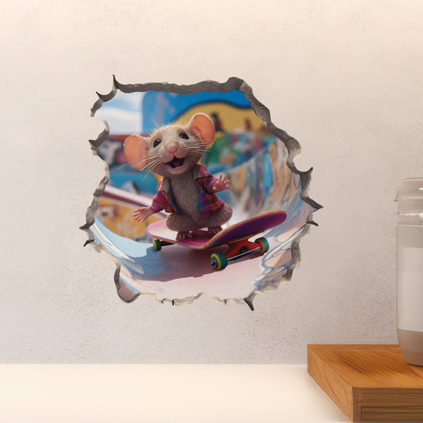 Skateboarding Mouse decal above countertop