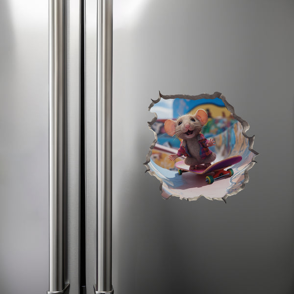 Skateboarding Mouse decal on refrigerator