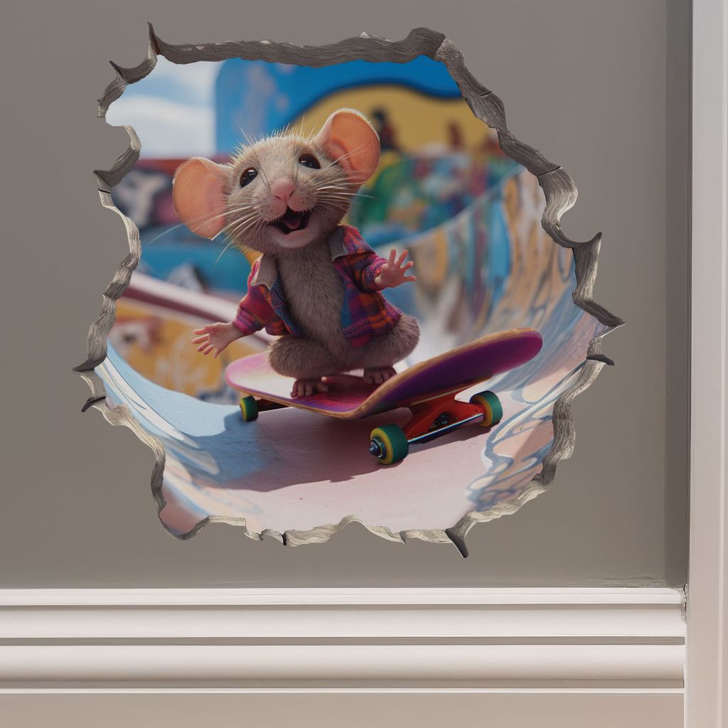 Skateboarding Mouse decal on wall