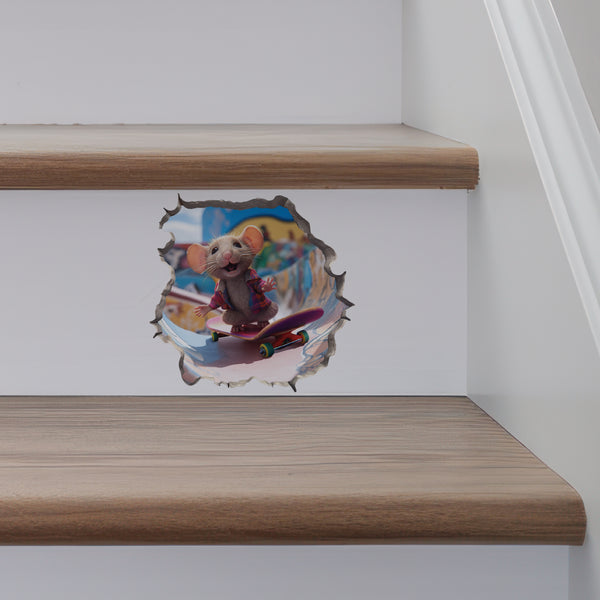 Skateboarding Mouse decal on stairs