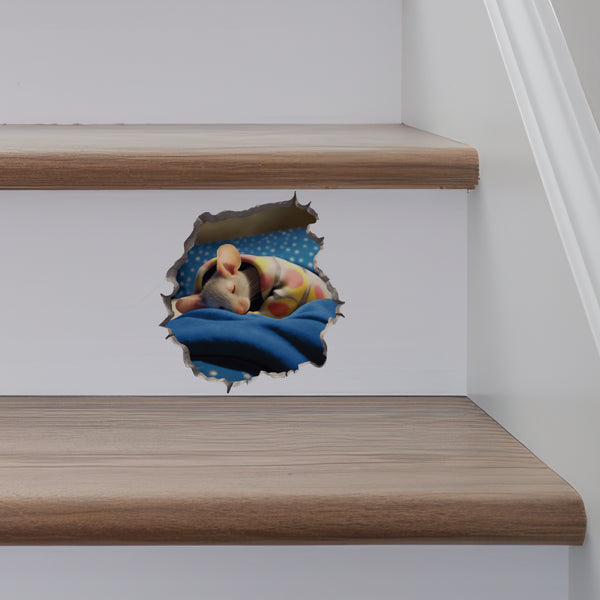 Sleeping Mouse decal on stairs