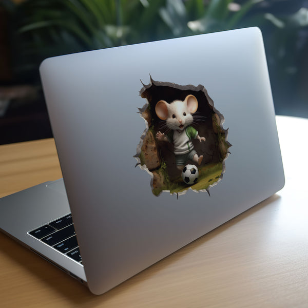 Soccer mouse decal on laptop