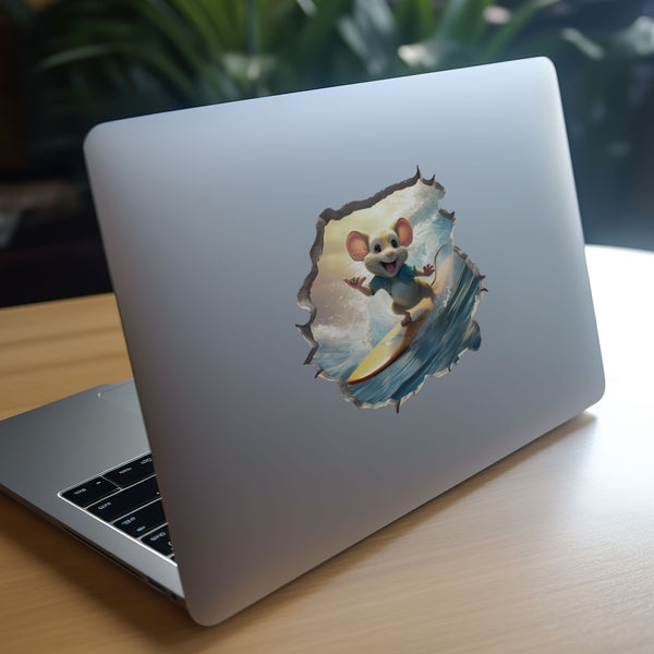 Surfer Mouse decal on laptop