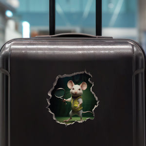 Tennis Mouse decal on luggage