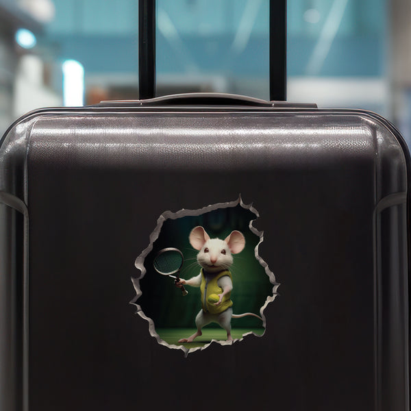 Tennis Mouse decal on luggage