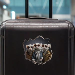 Three Blind Mice decal on luggage