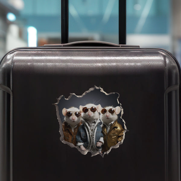 Three Blind Mice decal on luggage