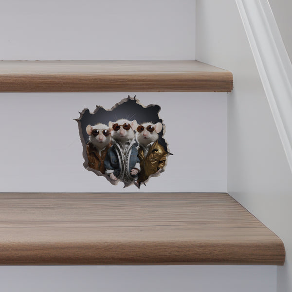 Three Blind Mice decal on stairs