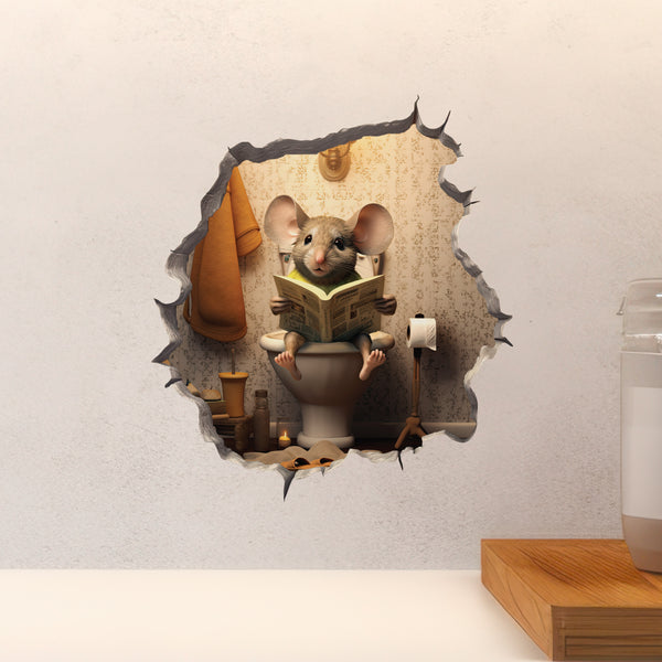 Mouse Sitting on Toilet decal above coutnertop