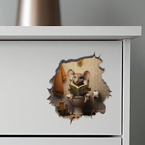 Mouse Sitting on Toilet decal on dresser