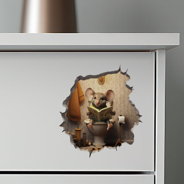 Mouse Sitting on Toilet decal on dresser
