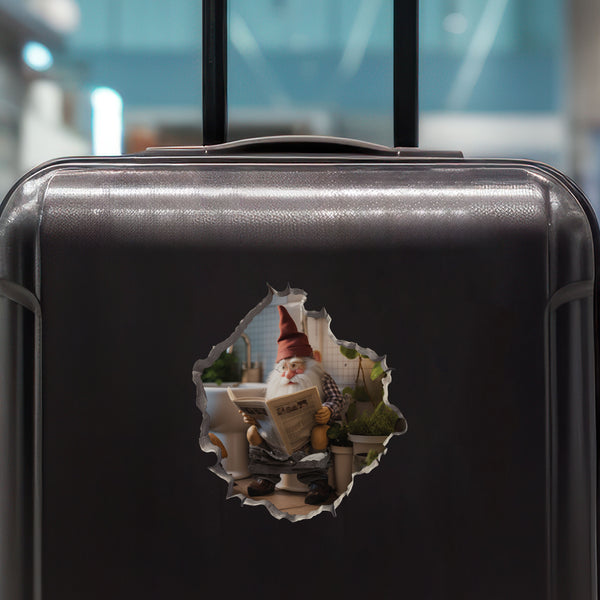 Toilet Gnome Decal on luggage