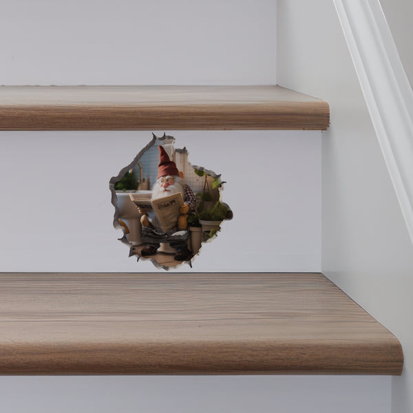 Toilet Gnome Decal on stairs