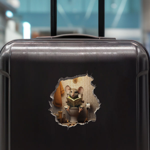 Mouse Sitting on Toilet decal on luggage