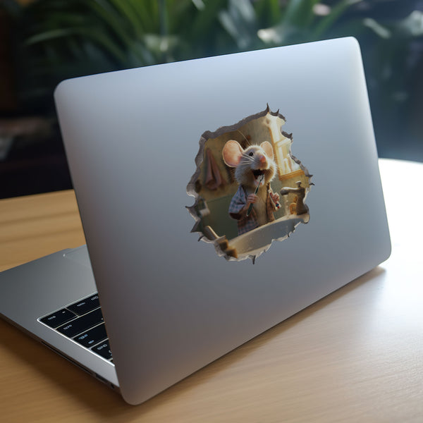 Mouse Brushing its Teeth Decal on laptop
