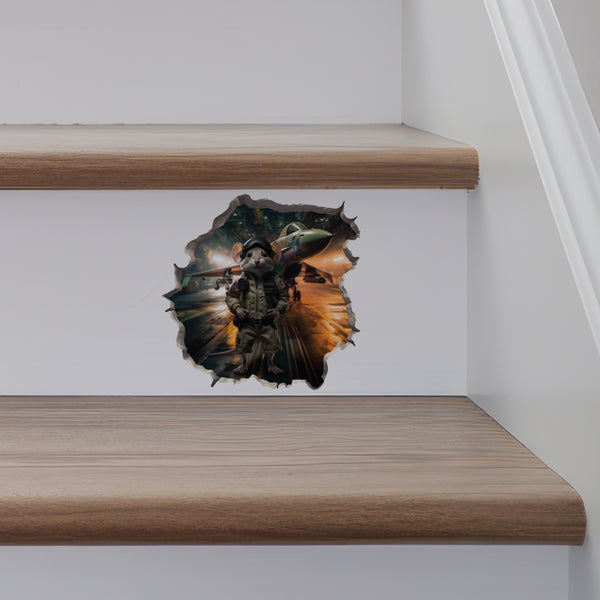 Top Gun Navy Pilot Mouse Decal on stairs