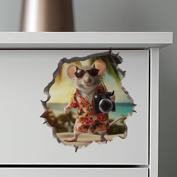 Tourist with Camera Mouse decal on dresser