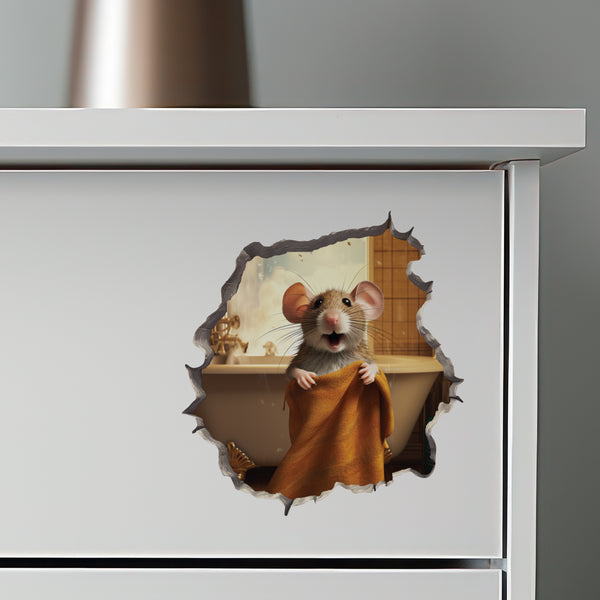 Bath Towel Mouse decal on dresser