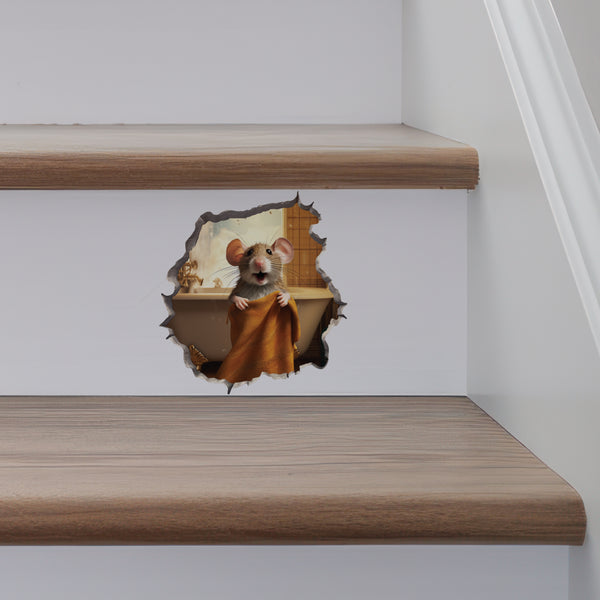 Bath Towel Mouse decal on stairs