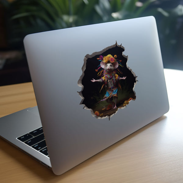 Tribal dancing mouse decal on laptop