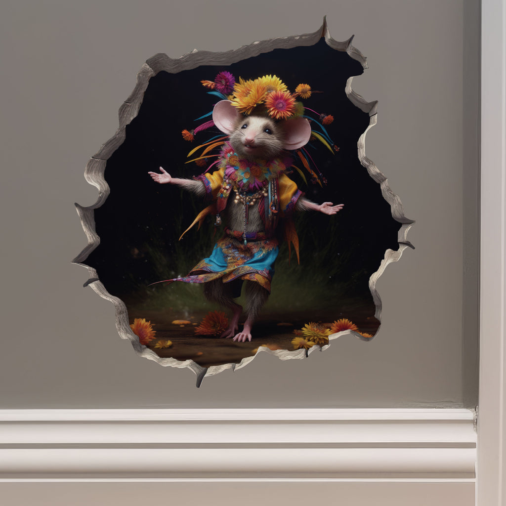 Tribal dancing mouse decal on wall
