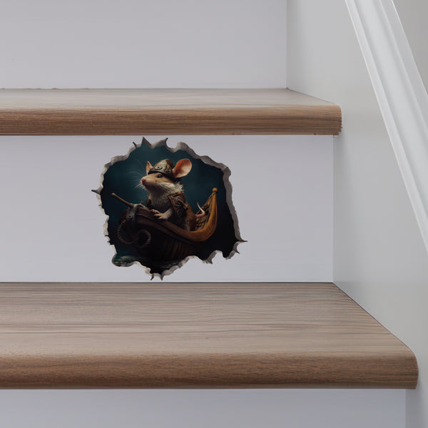 Viking Mouse decal on stairs