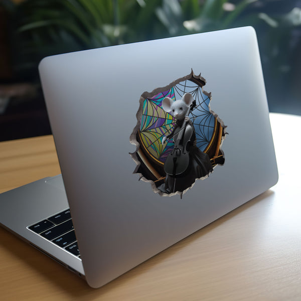 Cello Player Wednesday Mouse decal on laptop
