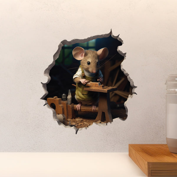 Woodworking Mouse decal above countertop