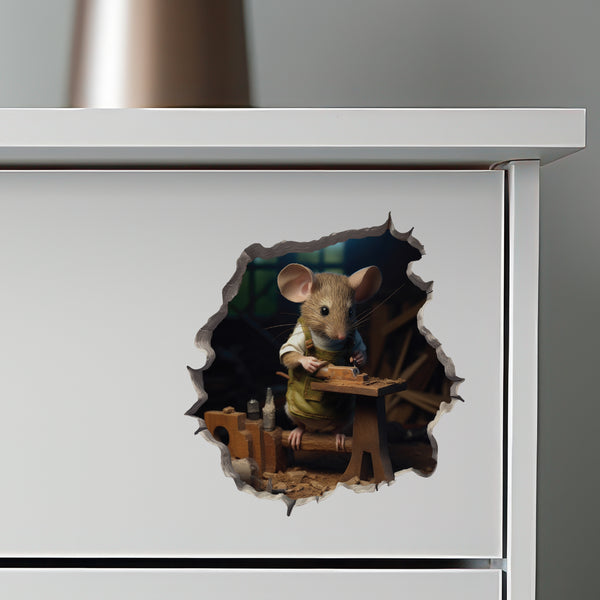 Woodworking Mouse decal on dresser