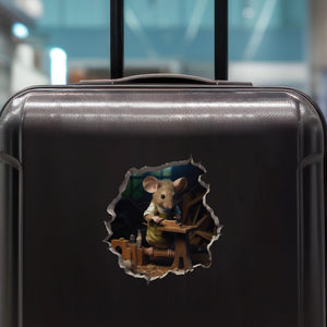 Woodworking Mouse decal on luggage