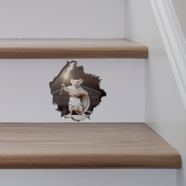 Zeus Mouse decal on stairs