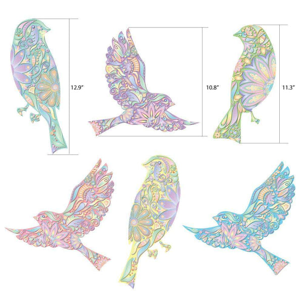 Pastel Bird Decals - Set of 6 Peel & Stick Floral Bird Stickers