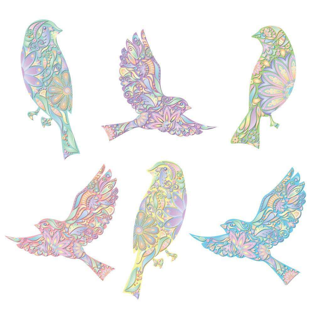Pastel Bird Decals - Set of 6 Peel & Stick Floral Bird Stickers