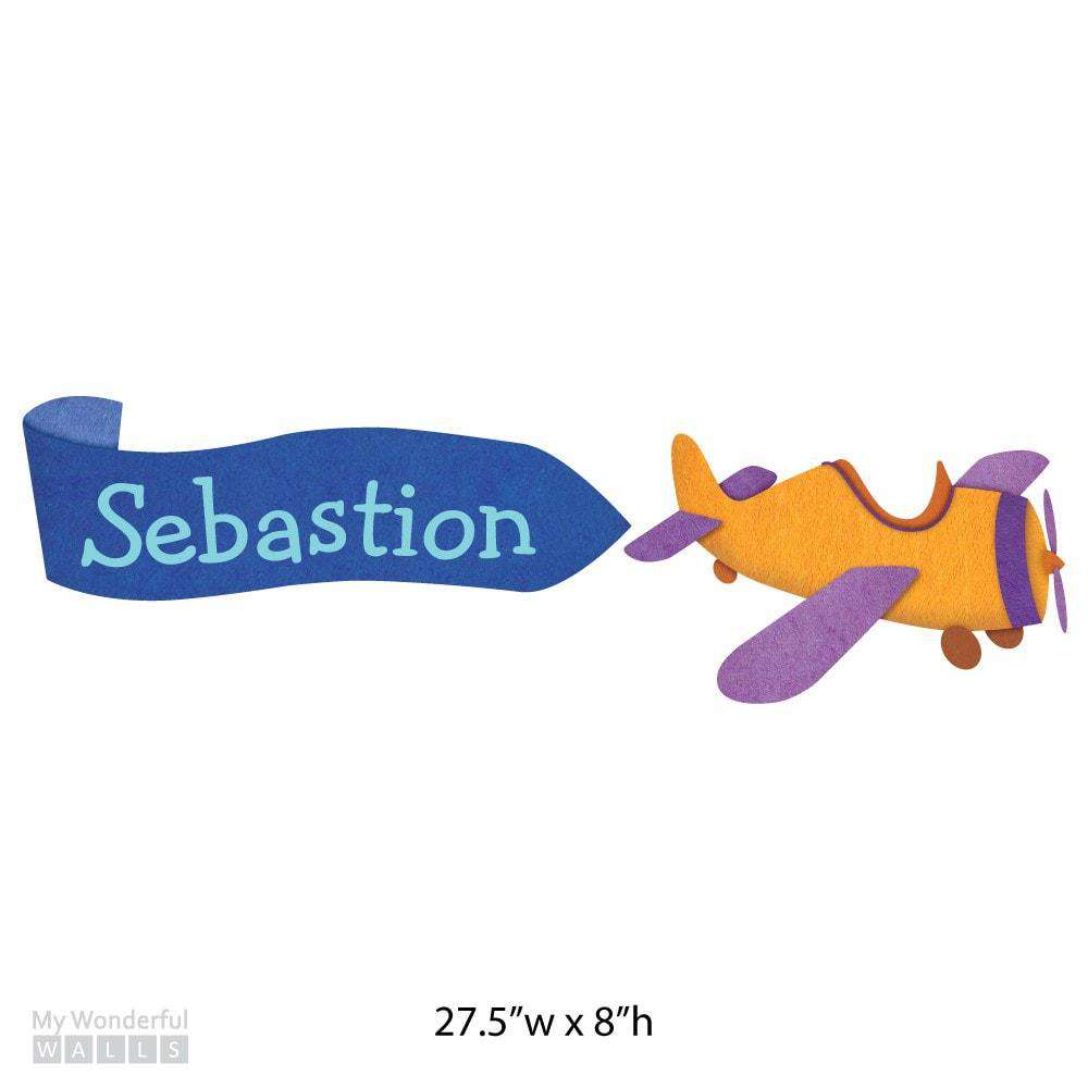 Personalized Plane & Banner Wall Sticker - Orange/Purple/Blue