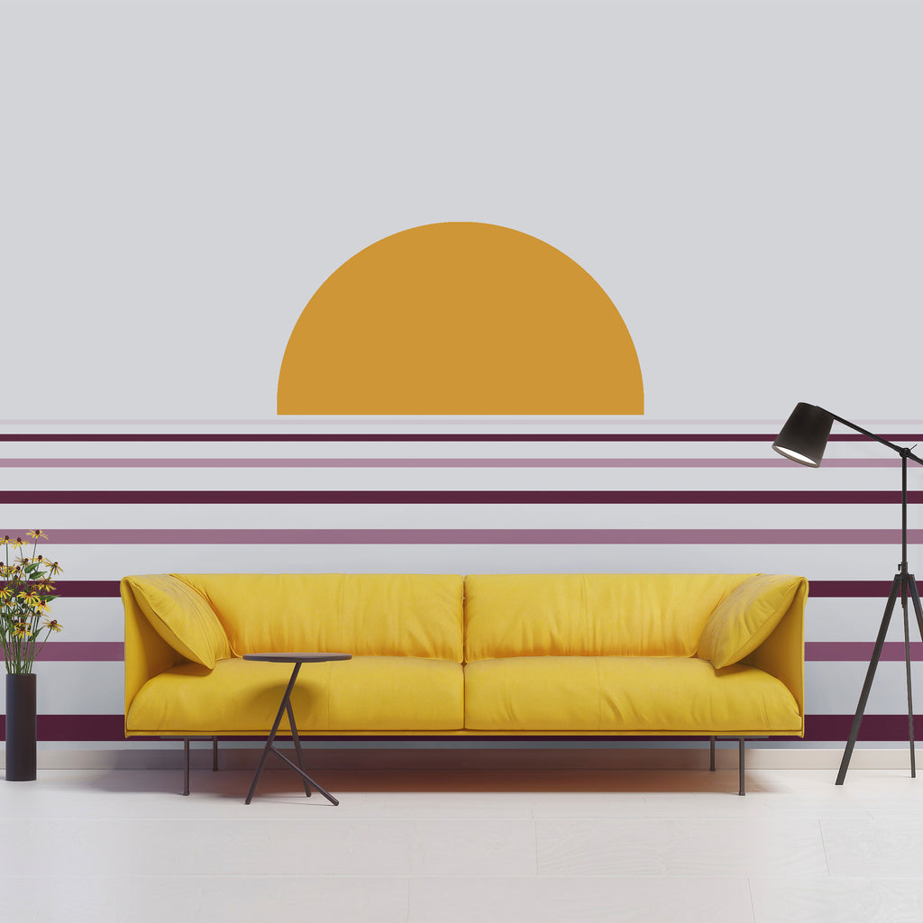 Boho Sun and Retro Stripes - Coastal Wall Art