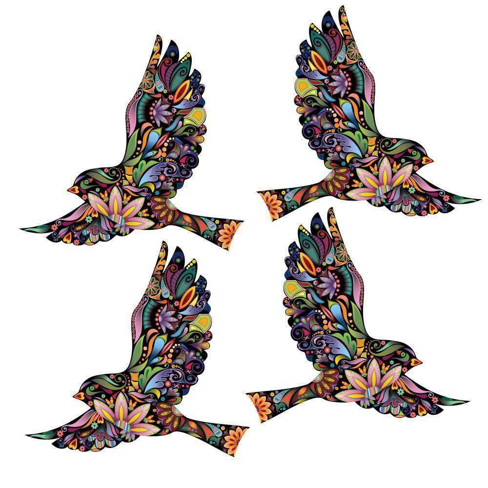 Flying Floral Bird Wall Stickers for Walls and Windows - Set of 4
