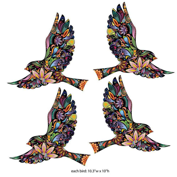 Flying Floral Bird Wall Stickers for Walls and Windows - Set of 4