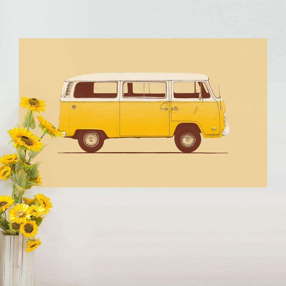 Yellow Volkswagen Bus Wall Sticker Decal – VW Combi T2 by Florent Bodart