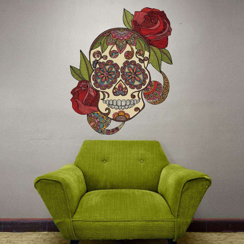 Day of the Dead Skull with Roses Wall Sticker Decal – Sugar Skull by Valentina Harper