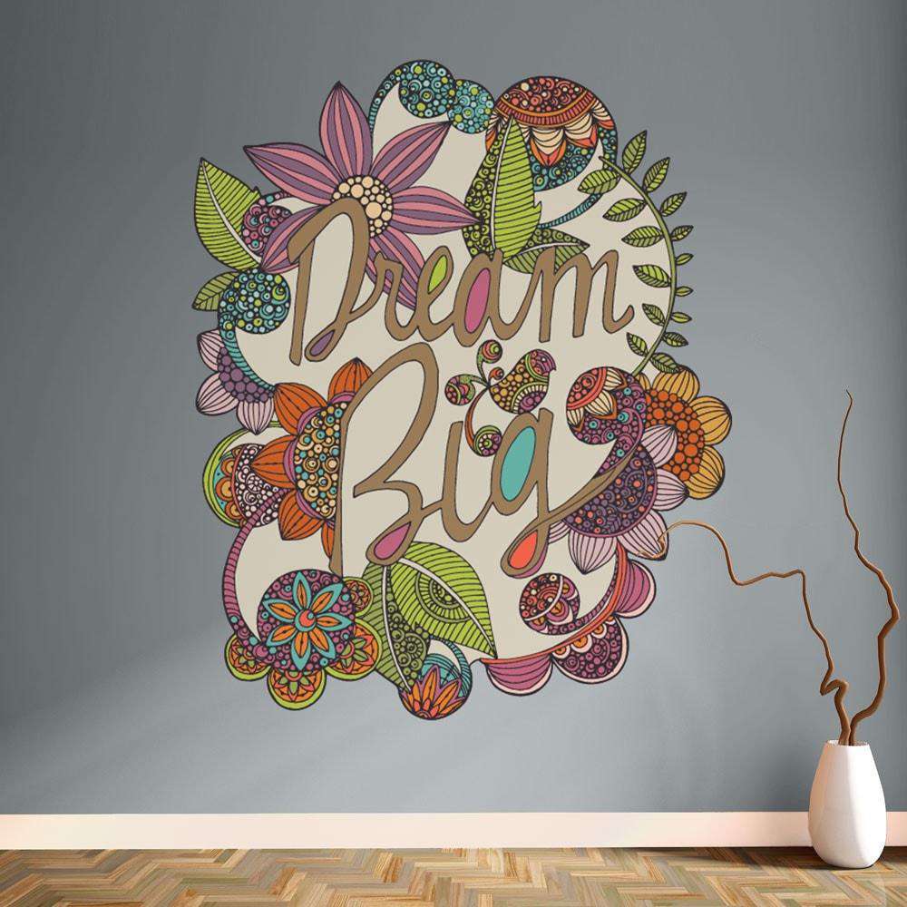 Flower and Text Art Wall Sticker Decal – Dream Big by Valentina Harper