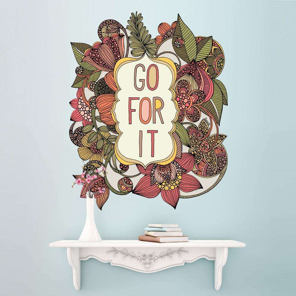 Floral Quote Art Wall Sticker Decal – Go For It by Valentina Harper