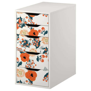 Vintage Floral Pattern Decal Set for IKEA Alex 5 Drawer Unit
