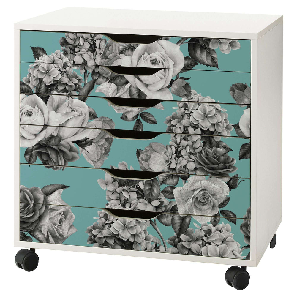 Floral Bouquet Pattern Decal Set for IKEA Alex 6 Drawer Unit