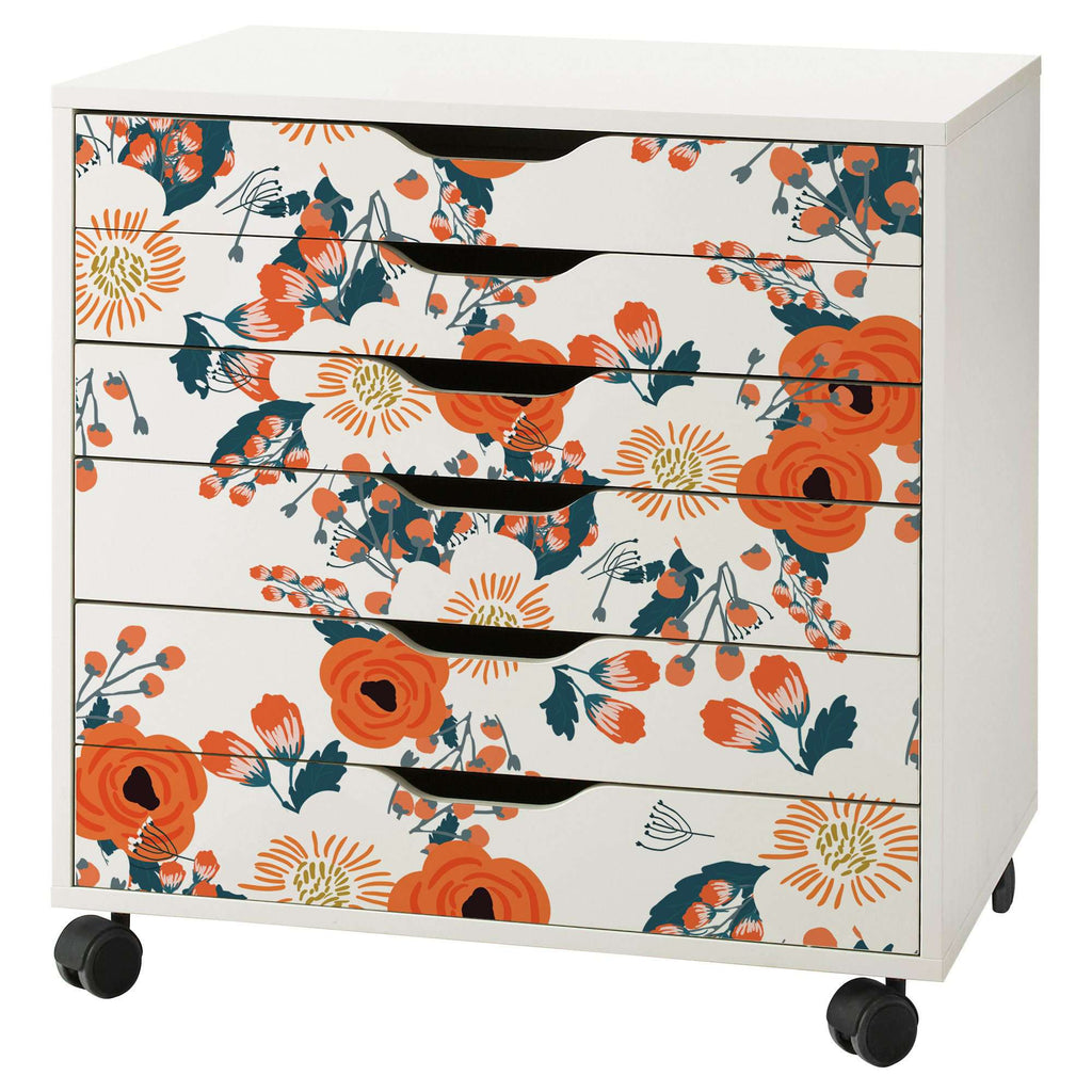 Vintage Floral Pattern Decal Set for IKEA Alex 6 Drawer Unit