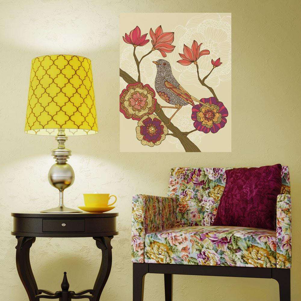 Floral Bird on Branch Art Wall Sticker Decal by Valentina Harper