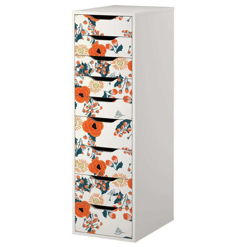 Vintage Floral Pattern Decal Set for IKEA Alex 9 Drawer Unit