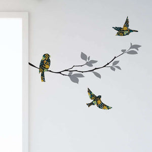 Birds and Tree Branch Wall Decal Set, Floral Harvest Pattern
