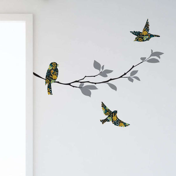 Birds and Tree Branch Wall Decal Set, Floral Harvest Pattern