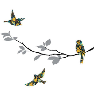 Birds and Tree Branch Wall Decal Set, Floral Harvest Pattern