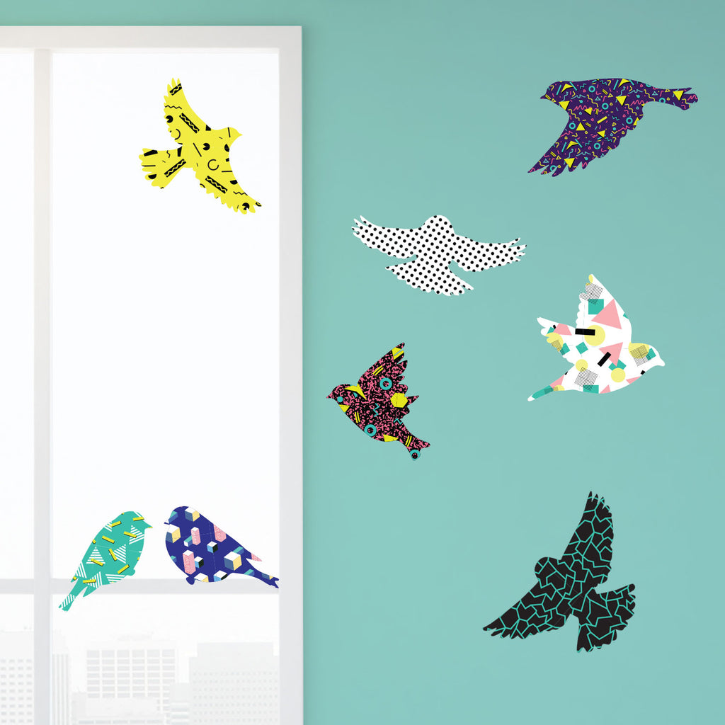 Bird Decals for Walls and Windows - Retro 80s Design